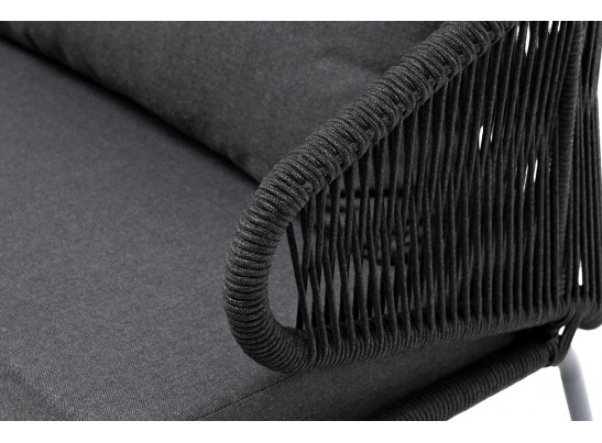 "Милан" диван 3-местный плетенный из роупа, каркас алюминий RAL7024, роуп темно-серый кругл, ткань темно-серая в Каменске-Уральском