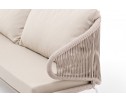"Милан" диван 3-местный плетеный из роупа, каркас алюминий белый муар, роуп бежевый круглый, ткань бежевая 052 в Каменске-Уральском