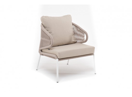 "Милан" кресло плетеное из роупа, каркас алюминий белый, роуп бежевый, ткань бежевая в Каменске-Уральском