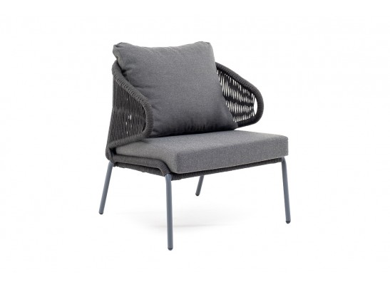 "Милан" кресло плетенное из роупа, каркас алюминий RAL7024, роуп темно-серый кругл, ткань темно-серая в Каменске-Уральском