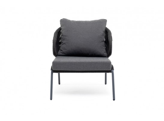 "Милан" кресло плетеное из роупа, каркас алюминий темно-серый (RAL7024) муар, роуп темно-серый круглый, ткань темно-серая 027 в Каменске-Уральском