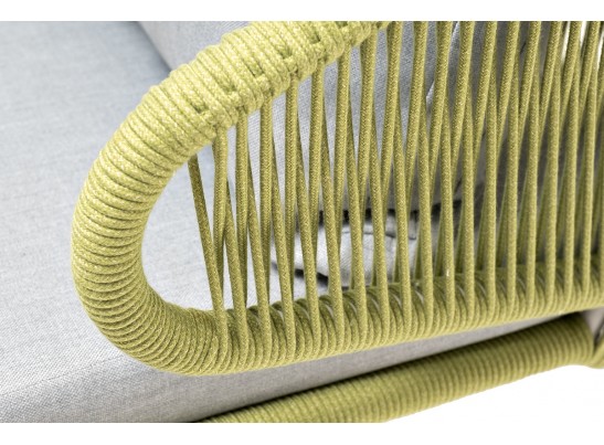 "Милан" кресло плетеное из роупа, каркас алюминий светло-серый (RAL7035) муар, роуп салатовый меланж круглый, ткань светло-серая в Каменске-Уральском