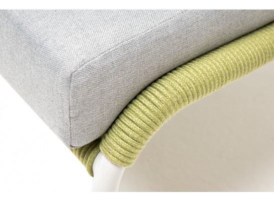 "Милан" кресло плетеное из роупа, каркас алюминий светло-серый (RAL7035) муар, роуп салатовый меланж круглый, ткань светло-серая в Каменске-Уральском