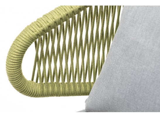 "Милан" кресло плетеное из роупа, каркас алюминий светло-серый (RAL7035) муар, роуп салатовый меланж круглый, ткань светло-серая в Каменске-Уральском