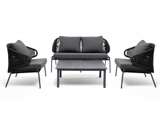 "Милан" лаунж-зона 4-местная плетеная из роупа (веревки), каркас алюминиевый темно-серый, роуп темно-серый в Каменске-Уральском