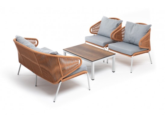 "Милан" лаунж-зона 4-местная плетеная из роупа (веревки), каркас алюминиевый светло-серый, роуп оранжевый меланж в Каменске-Уральском