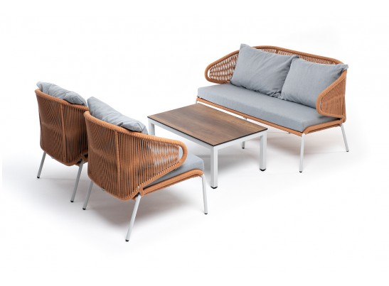 "Милан" лаунж-зона 4-местная плетеная из роупа (веревки), каркас алюминиевый светло-серый, роуп оранжевый меланж в Каменске-Уральском