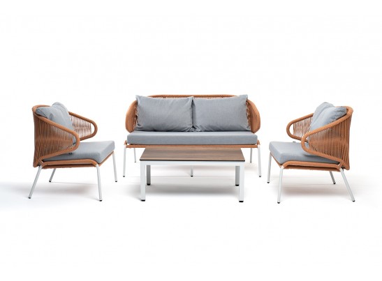 "Милан" лаунж-зона 4-местная плетеная из роупа (веревки), каркас алюминиевый светло-серый, роуп оранжевый меланж в Каменске-Уральском