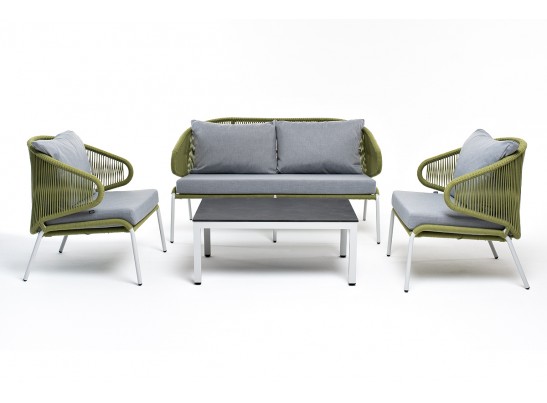 "Милан" лаунж-зона 4-местная плетеная из роупа (веревки), каркас алюминиевый светло-серый, роуп салатовый меланж в Каменске-Уральском