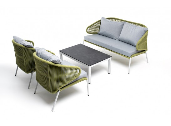 "Милан" лаунж-зона 4-местная плетеная из роупа (веревки), каркас алюминиевый светло-серый, роуп салатовый меланж в Каменске-Уральском