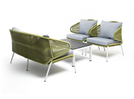 "Милан" лаунж-зона 4-местная плетеная из роупа (веревки), каркас алюминиевый светло-серый, роуп салатовый меланж в Каменске-Уральском