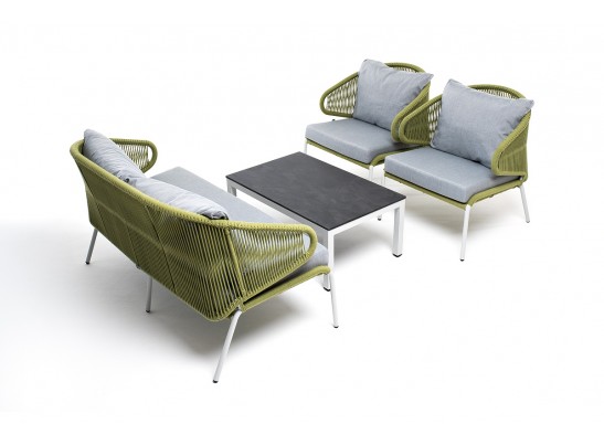 "Милан" лаунж-зона 4-местная плетеная из роупа (веревки), каркас алюминиевый светло-серый, роуп салатовый меланж в Каменске-Уральском