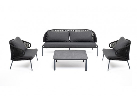 "Милан" лаунж-зона 5-местная плетеная из роупа (веревки), каркас алюминиевый серый, роуп темно-серый в Каменске-Уральском