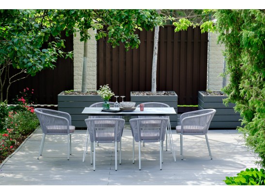 "Милан" обеденная группа на 6 персон, цвет светло-серый с белым каркасом в Каменске-Уральском