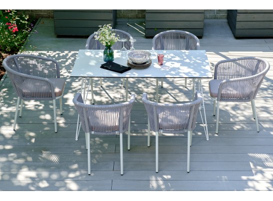 "Милан" обеденная группа на 6 персон, цвет светло-серый с белым каркасом в Каменске-Уральском