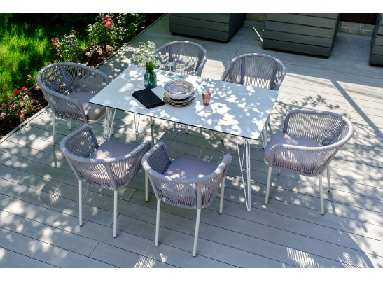 "Милан" обеденная группа на 6 персон, цвет светло-серый с белым каркасом в Каменске-Уральском