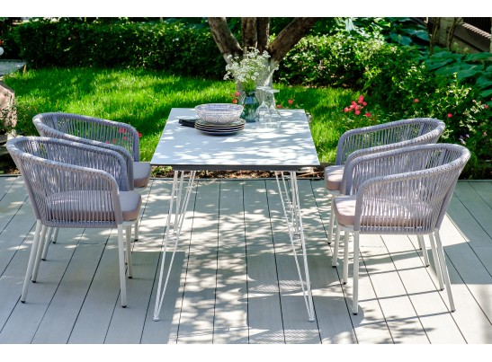 "Милан" обеденная группа на 6 персон, цвет светло-серый с белым каркасом в Каменске-Уральском