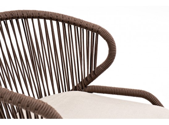 "Милан" стул плетеный из роупа, каркас алюминий белый, роуп коричневый, ткань бежевая в Каменске-Уральском