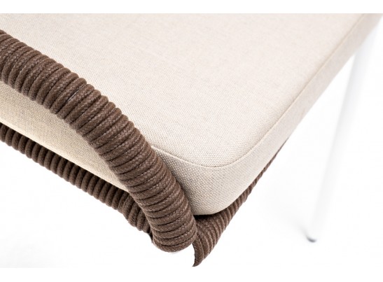 "Милан" стул плетеный из роупа, каркас алюминий белый, роуп коричневый, ткань бежевая в Каменске-Уральском