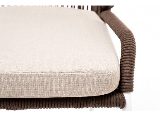 "Милан" стул плетеный из роупа, каркас алюминий белый, роуп коричневый, ткань бежевая в Каменске-Уральском