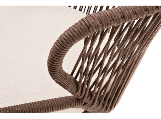 "Милан" стул плетеный из роупа, каркас алюминий белый, роуп коричневый, ткань бежевая в Каменске-Уральском