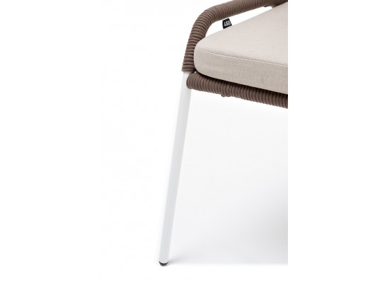 "Милан" стул плетеный из роупа, каркас алюминий белый, роуп коричневый, ткань бежевая в Каменске-Уральском
