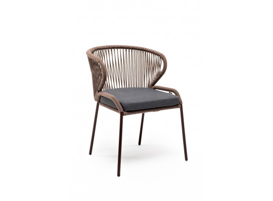 "Милан" стул плетеный из роупа, каркас алюминий коричневый, роуп коричневый, ткань темно-серая в Каменске-Уральском