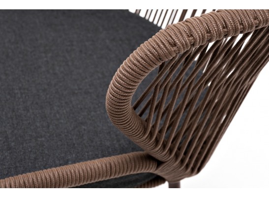"Милан" стул плетеный из роупа, каркас алюминий коричневый, роуп коричневый, ткань темно-серая в Каменске-Уральском