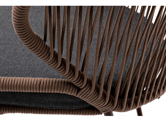 "Милан" стул плетеный из роупа, каркас алюминий коричневый, роуп коричневый, ткань темно-серая в Каменске-Уральском