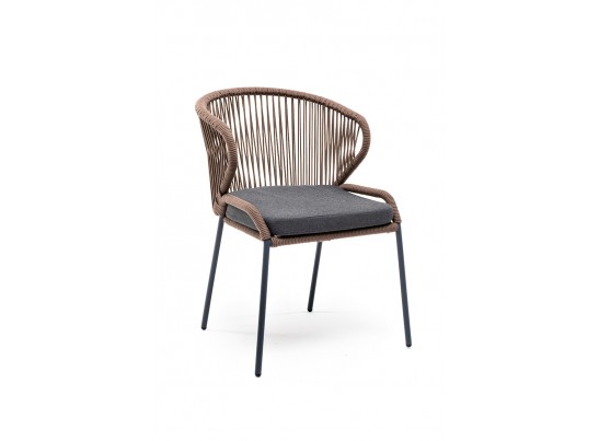 "Милан" стул плетеный из роупа, каркас алюминий серый, роуп коричневый, ткань темно-серая в Каменске-Уральском