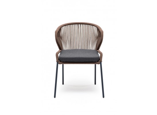 "Милан" стул плетеный из роупа, каркас алюминий серый, роуп коричневый, ткань темно-серая в Каменске-Уральском