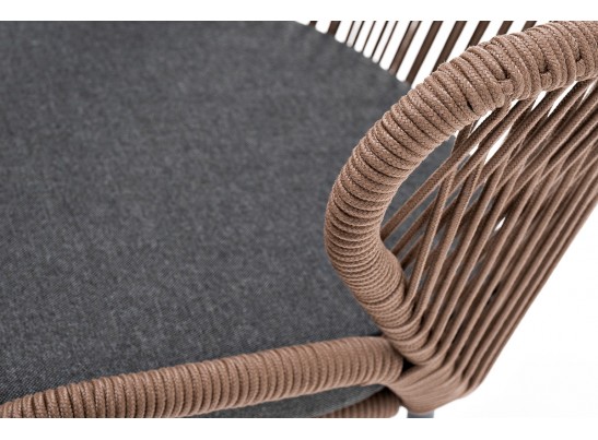 "Милан" стул плетеный из роупа, каркас алюминий серый, роуп коричневый, ткань темно-серая в Каменске-Уральском