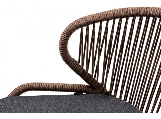 "Милан" стул плетеный из роупа, каркас алюминий серый, роуп коричневый, ткань темно-серая в Каменске-Уральском