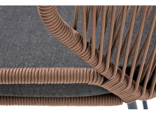 "Милан" стул плетеный из роупа, каркас алюминий серый, роуп коричневый, ткань темно-серая в Каменске-Уральском