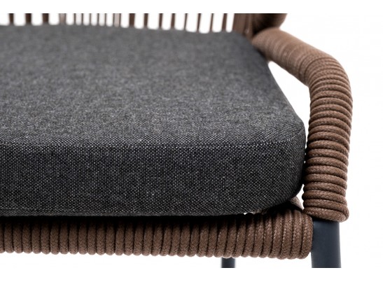 "Милан" стул плетеный из роупа, каркас алюминий серый, роуп коричневый, ткань темно-серая в Каменске-Уральском