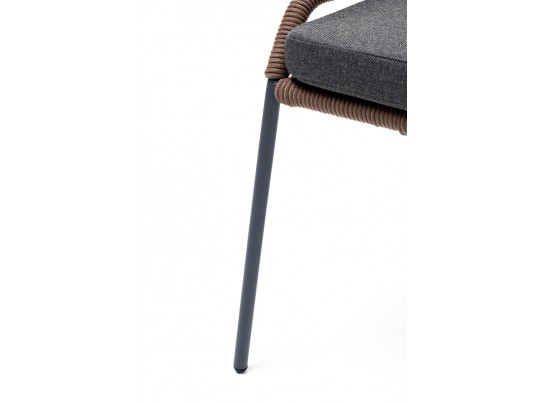 "Милан" стул плетеный из роупа, каркас алюминий серый, роуп коричневый, ткань темно-серая в Каменске-Уральском