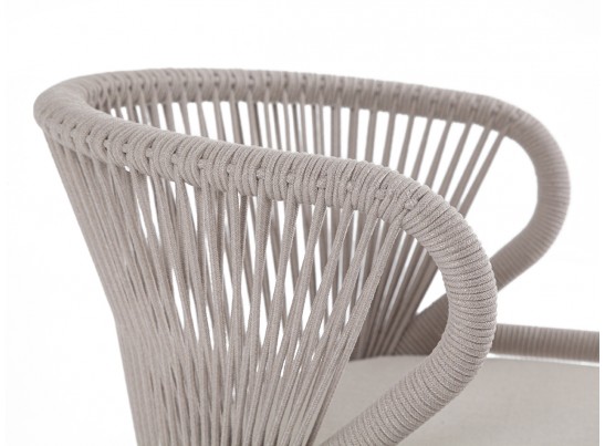 "Милан" стул плетеный из роупа, каркас алюминий белый муар, роуп бежевый круглый, ткань бежевая 052 в Каменске-Уральском