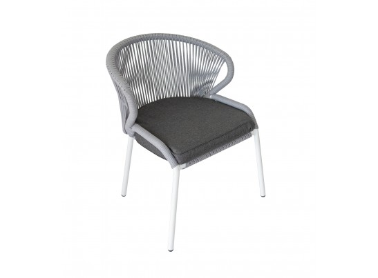 "Милан" стул плетеный из роупа, каркас алюминий белый шагрень, роуп светло-серый круглый, ткань светло-серая в Каменске-Уральском