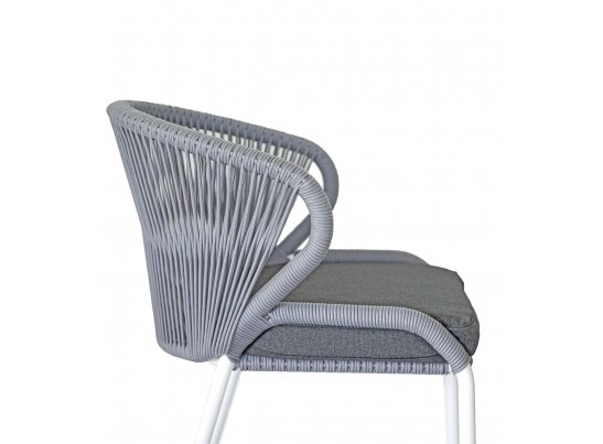 "Милан" стул плетеный из роупа, каркас алюминий белый шагрень, роуп светло-серый круглый, ткань светло-серая в Каменске-Уральском