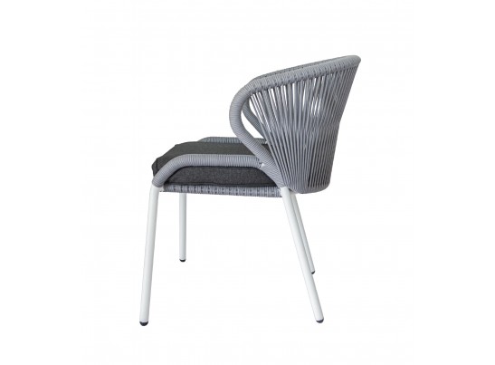 "Милан" стул плетеный из роупа, каркас алюминий белый шагрень, роуп светло-серый круглый, ткань светло-серая в Каменске-Уральском