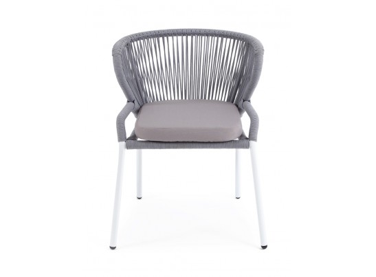 "Милан" стул плетеный из роупа, каркас алюминий белый, роуп светло-серый, ткань Neo Ash в Каменске-Уральском