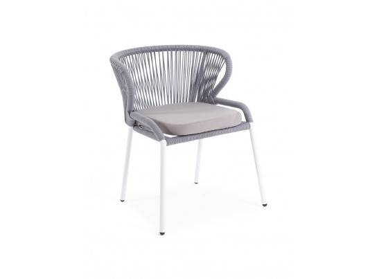 "Милан" стул плетеный из роупа, каркас алюминий белый, роуп светло-серый, ткань Neo Ash в Каменске-Уральском