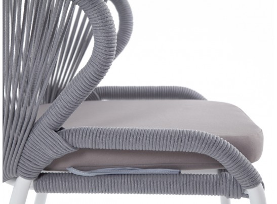 "Милан" стул плетеный из роупа, каркас алюминий белый, роуп светло-серый, ткань Neo Ash в Каменске-Уральском