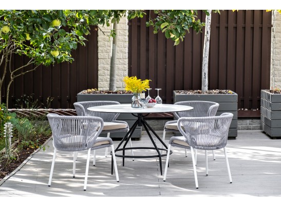 "Милан" стул плетеный из роупа, каркас алюминий белый, роуп светло-серый, ткань Neo Ash в Каменске-Уральском