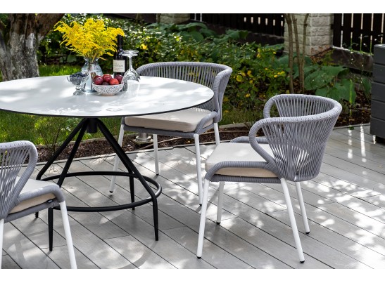 "Милан" стул плетеный из роупа, каркас алюминий белый, роуп светло-серый, ткань Neo Ash в Каменске-Уральском