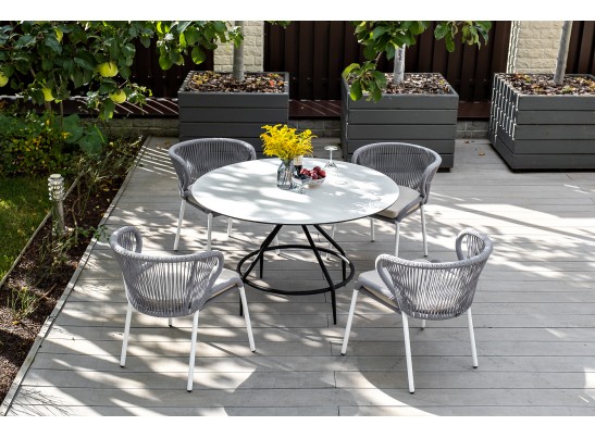 "Милан" стул плетеный из роупа, каркас алюминий белый, роуп светло-серый, ткань Neo Ash в Каменске-Уральском