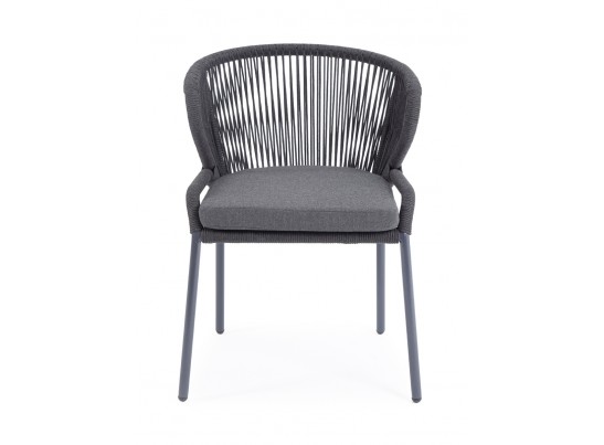 "Милан" стул плетеный из роупа, каркас алюминий темно-серый (RAL7024) шагрень, роуп темно-серый круглый, ткань темно-серая в Каменске-Уральском