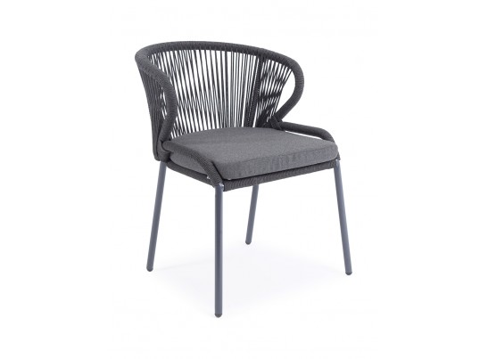 "Милан" стул плетеный из роупа, каркас алюминий темно-серый (RAL7024) шагрень, роуп темно-серый круглый, ткань темно-серая в Каменске-Уральском