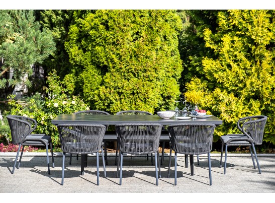 "Милан" стул плетеный из роупа, каркас алюминий темно-серый (RAL7024) шагрень, роуп темно-серый круглый, ткань темно-серая в Каменске-Уральском