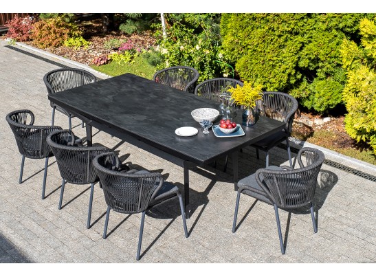 "Милан" стул плетеный из роупа, каркас алюминий темно-серый (RAL7024) шагрень, роуп темно-серый круглый, ткань темно-серая в Каменске-Уральском